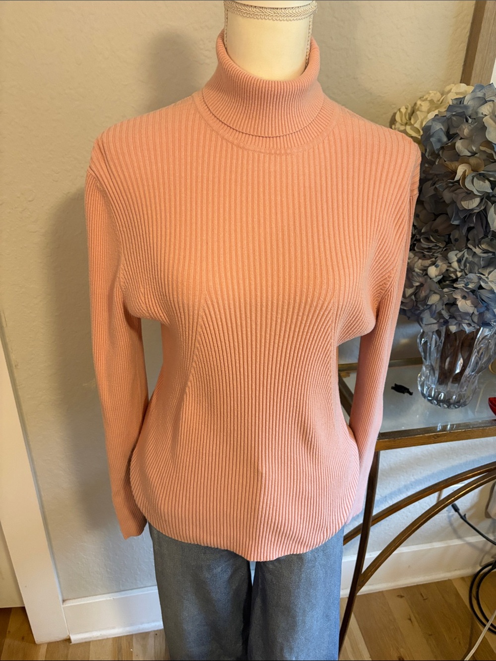 CAbi Peach Ribbed Turtleneck Sweater